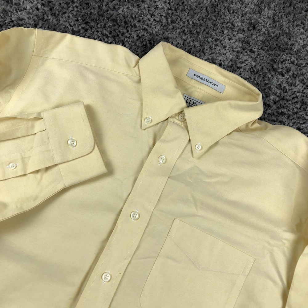 L.L. Bean Shirt Mens 16.5 Yellow Wrinkle Resistant‎ Long Sleeve Button Down